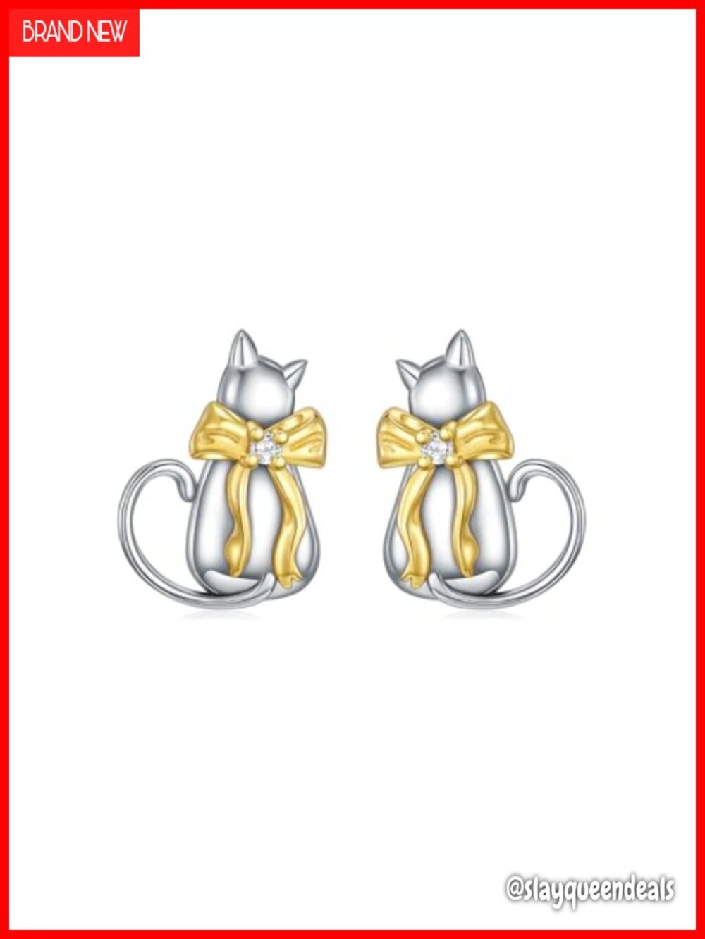 925 Sterling Silver Lab Grown Diamond Cat Stud Earrings Women